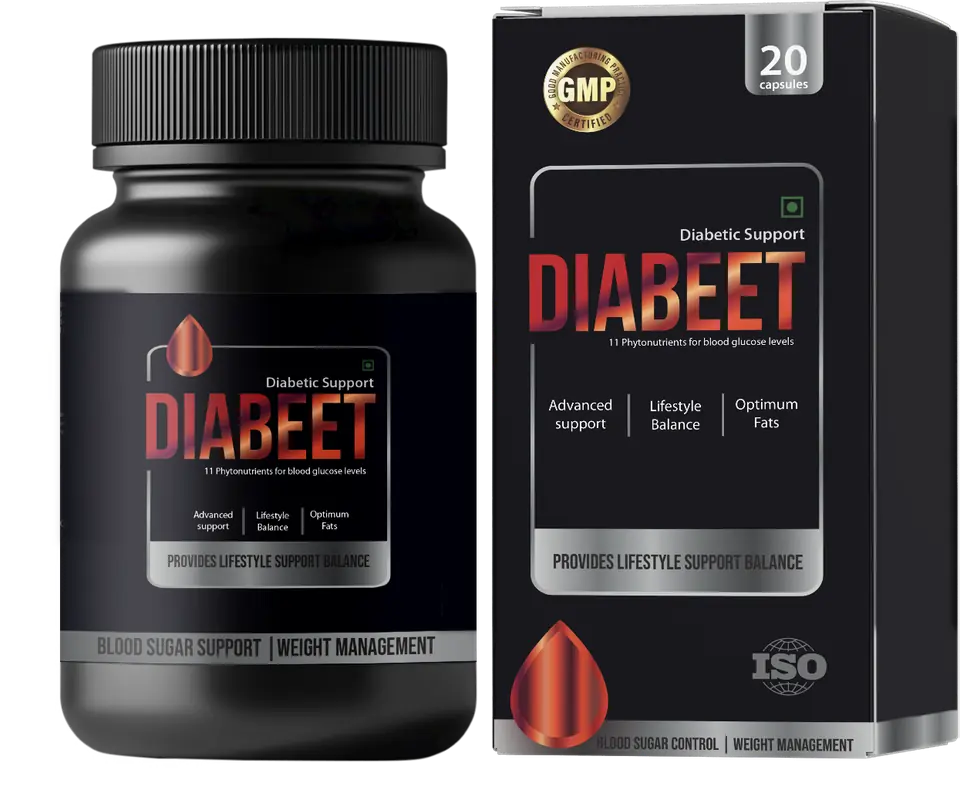 Diabeet capsule bottle and box, 20 capsules